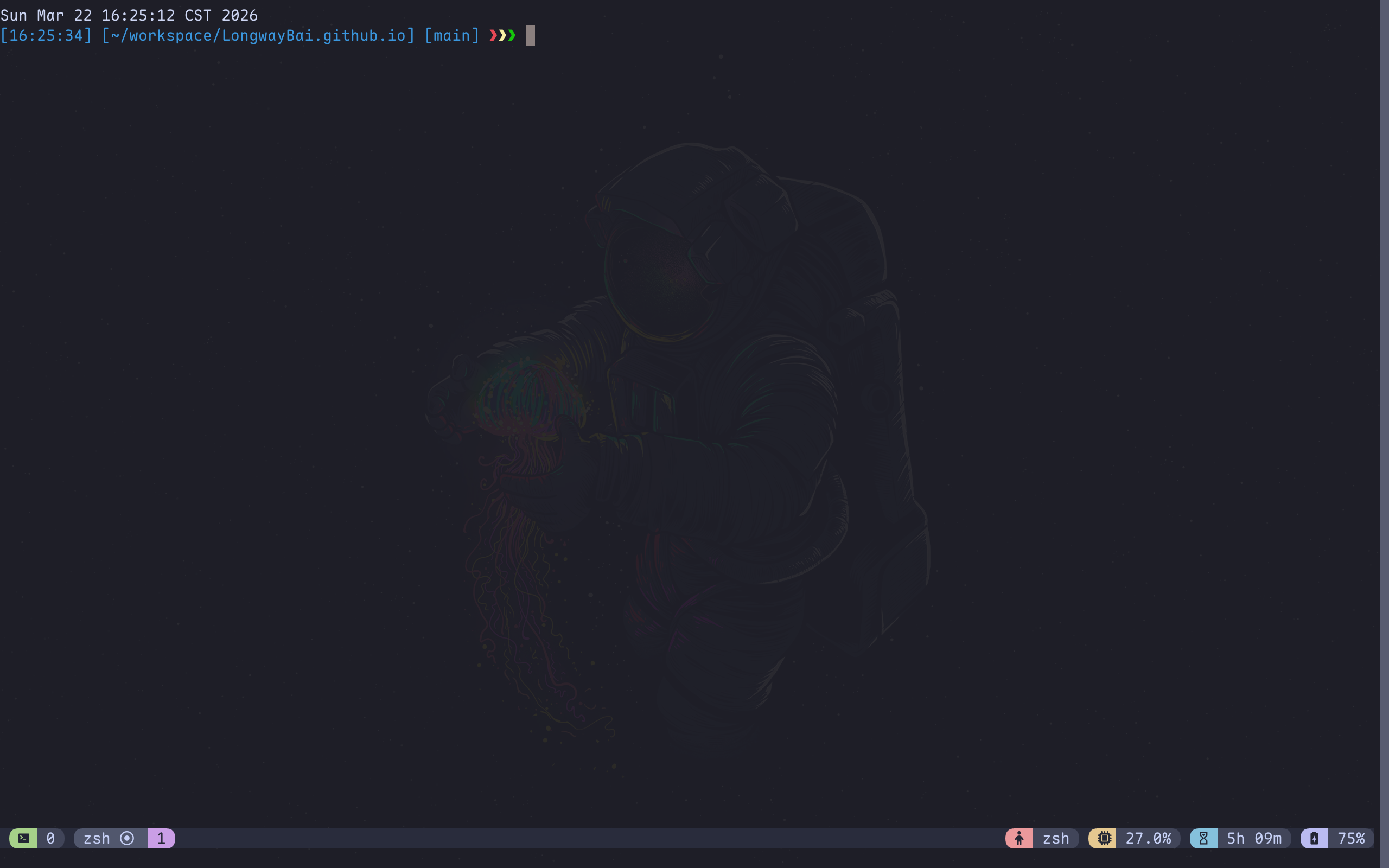安装了 LongwayBai/tmux-config 之后的 tmux 效果图